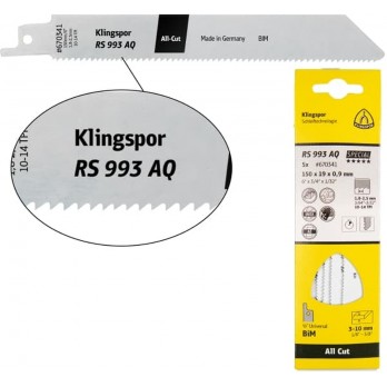 Tiesinio pjūklo pjūkleliai KLINGSPOR RS 993 AQ, 150x19x0,9 mm, universalūs, 5 vnt.